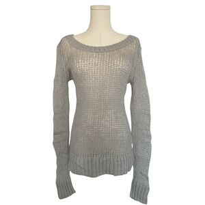Aerie Retro Y2K Bella Swan Knit Sweater Top Women L Gray Fitted Long Slim Preppy